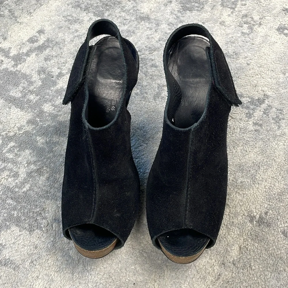 Pedro Garcia Paola Suede Peeptoe Slingback Platform Heels Black Sz 40
